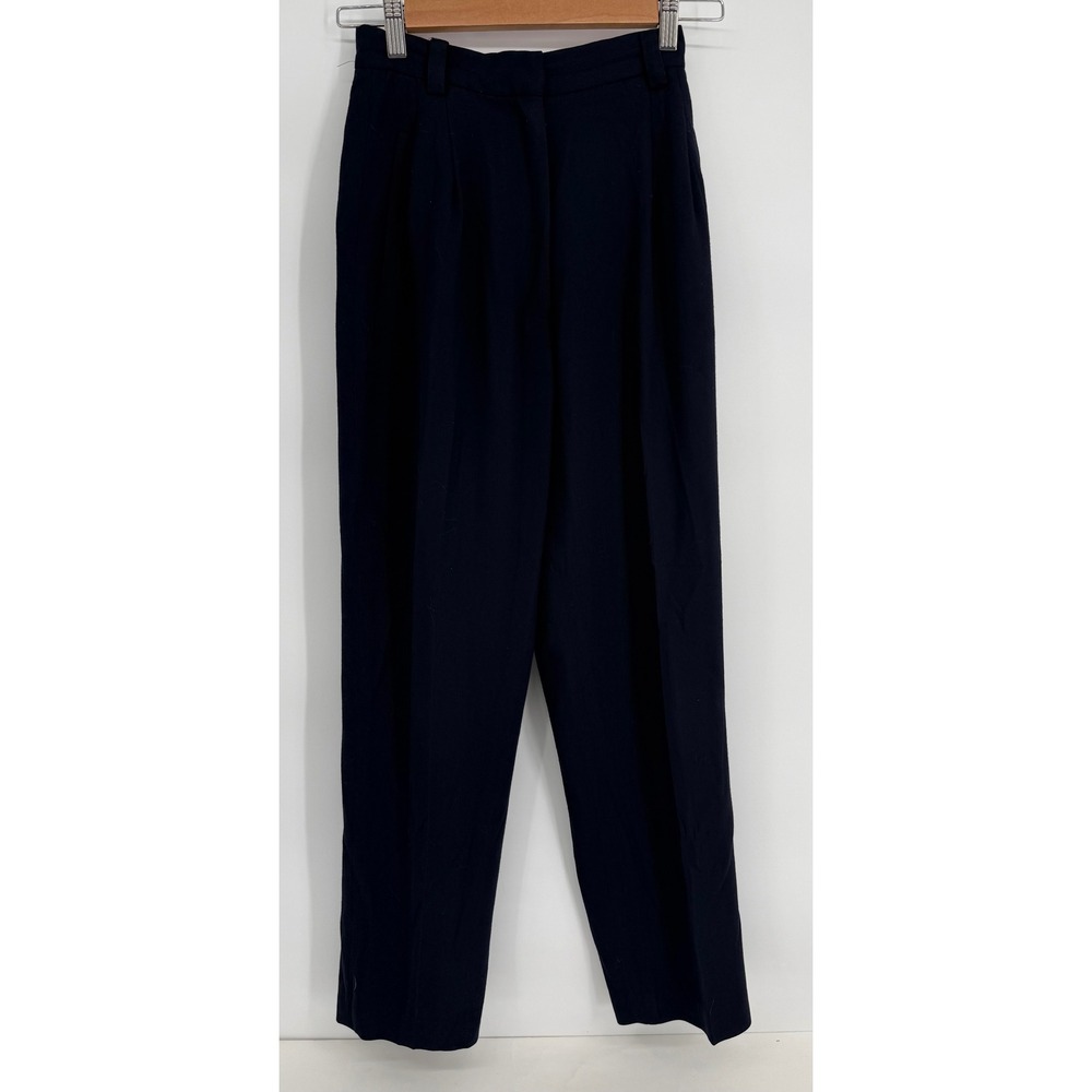 VTG Casual Corner Signature Navy Blue High Waisted Pleated Trousers Sz 2P